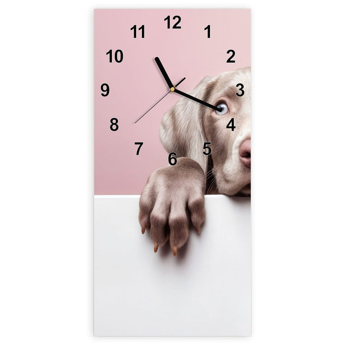 Wanduhr Niedlicher Welpe aus Glas – Hochformat 30 × 60 cm mit Ziffernblatt Modern