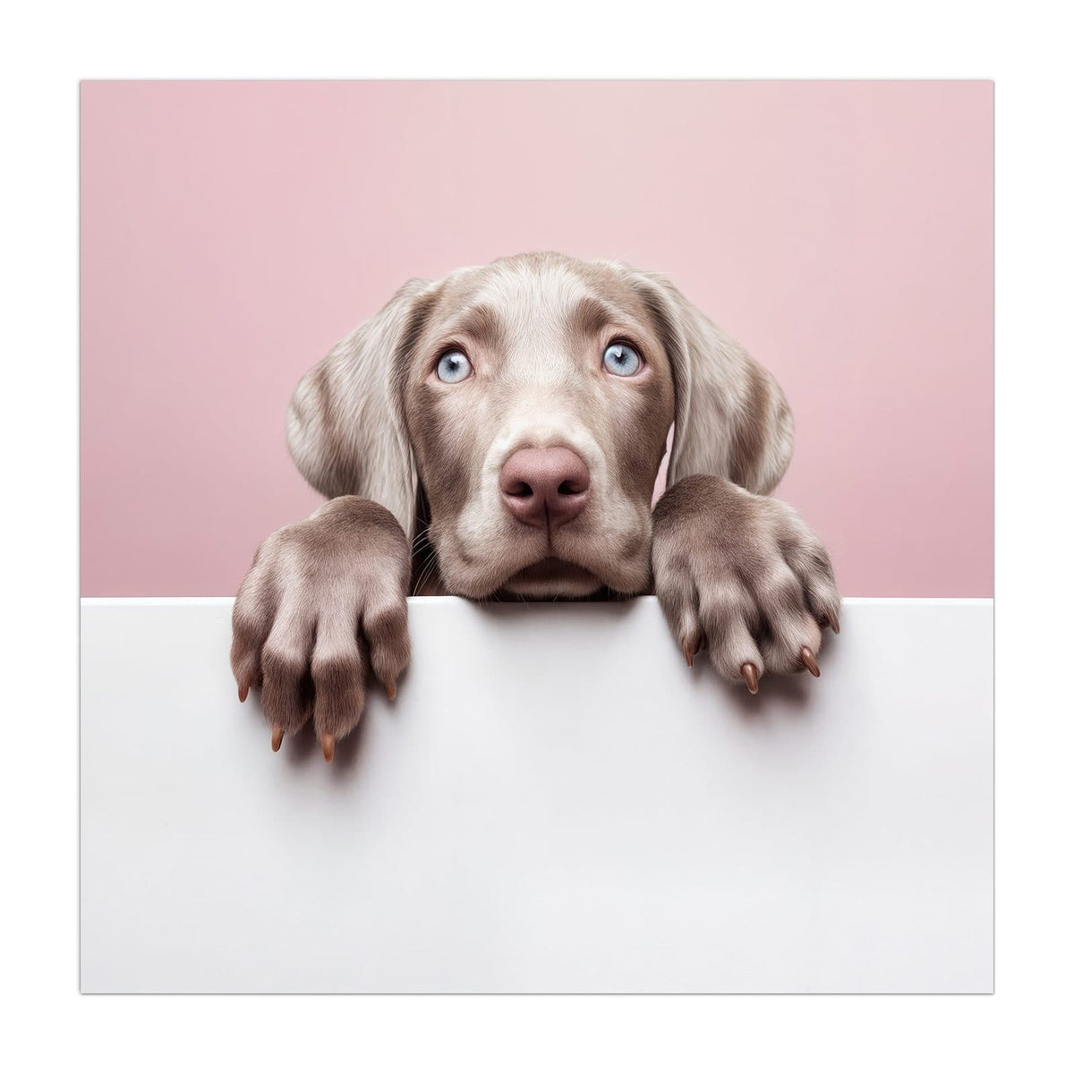 Küchenrückwand aus Glas Weimaraner Welpe im quadratischen Format, Motiv bildfüllend von vorn
