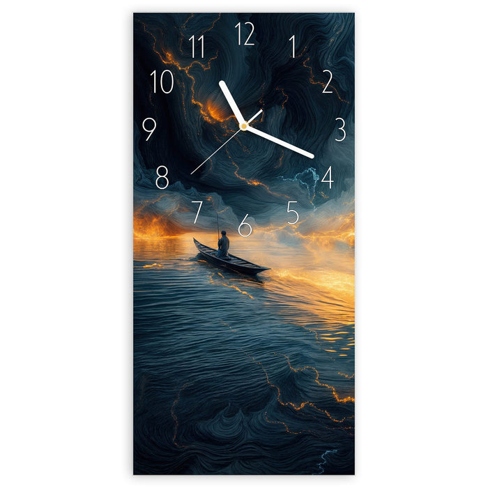 Wanduhr Feuer und Wasser aus Glas – Hochformat 30 × 60 cm mit Ziffernblatt Elegant