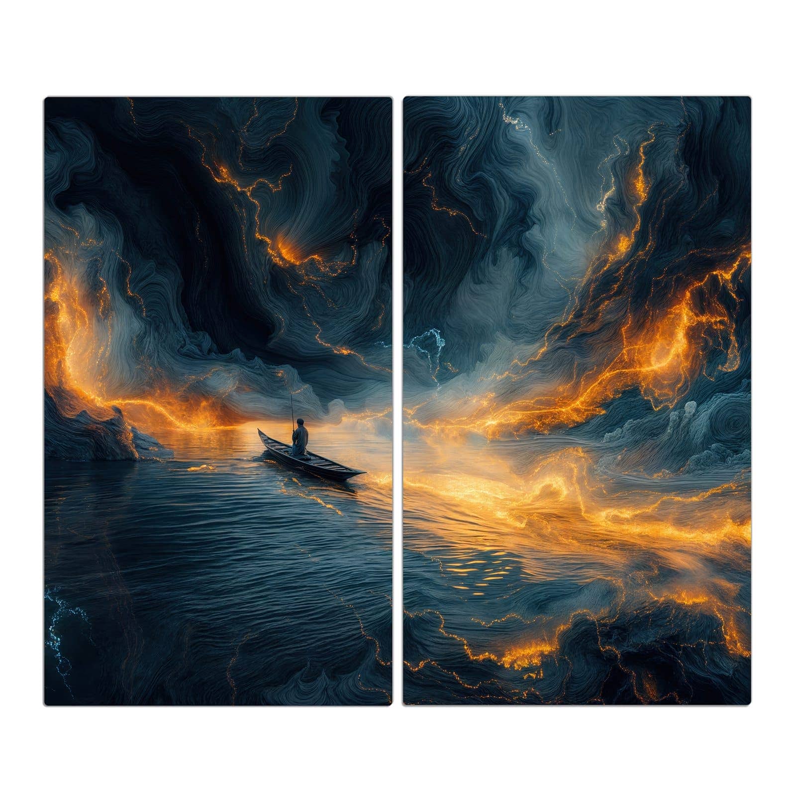 2-teilige Abdeckung für Herdplatte mit Feuer und Wasser-Motiv in der Frontansicht #grösse_2-Teilig (60x52cm)