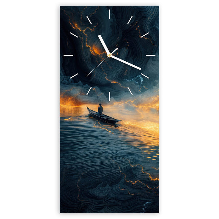 Wanduhr Feuer und Wasser aus Glas – Hochformat 30 × 60 cm mit Ziffernblatt Linie