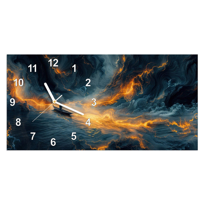 Wanduhr Feuer und Wasser aus Glas – Querformat 60 × 30 cm mit Ziffernblatt Modern