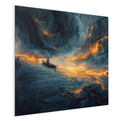 Magnettafel mit dem Motiv Ruderboot im Feuermeer