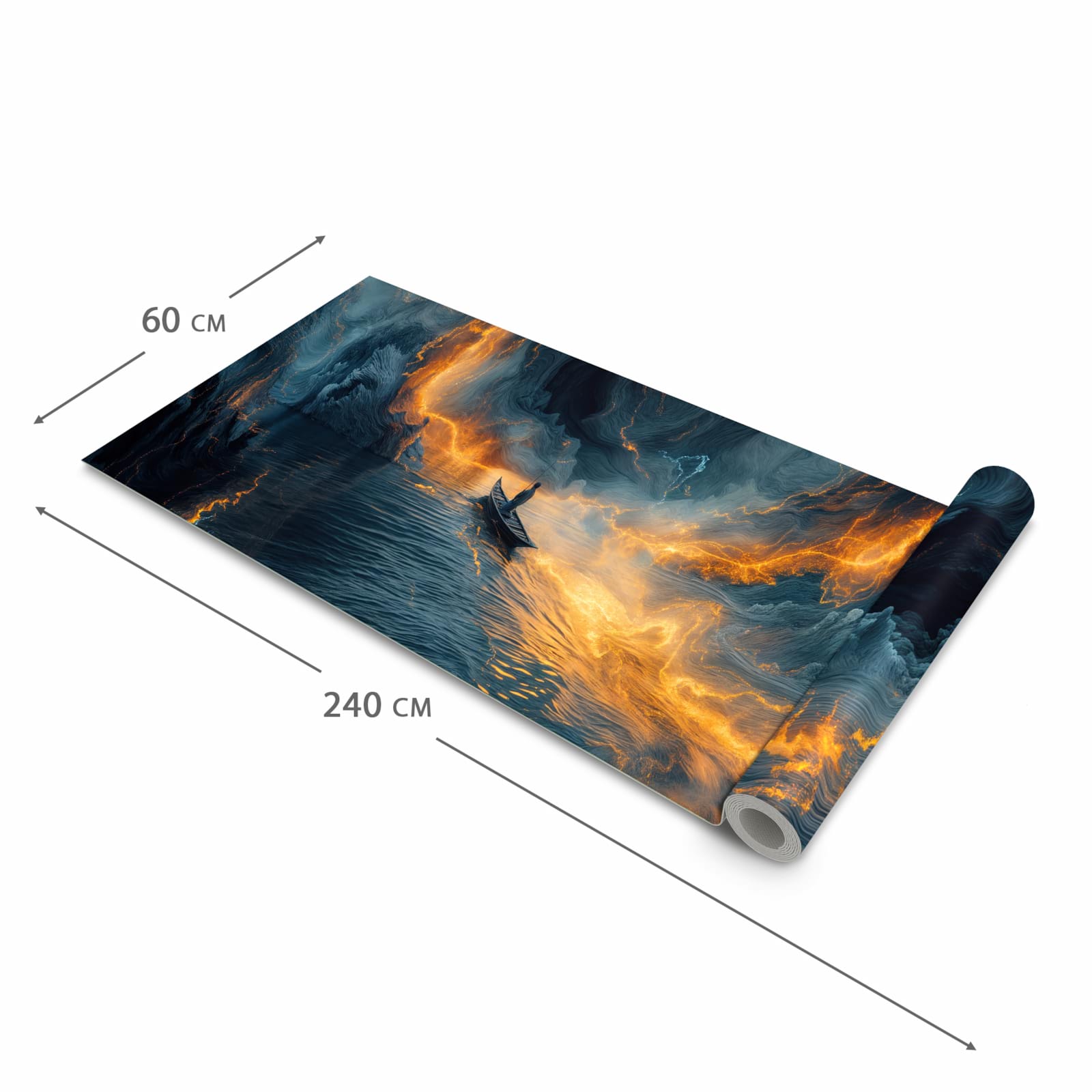 Wasserabweisender Küchenläufer mit Motiv Feuer und Wasser in der Grösse 80x250 cm