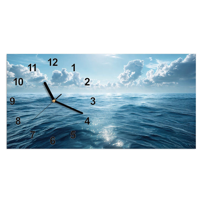Wanduhr Meerblick aus Glas – Querformat 60 × 30 cm mit Ziffernblatt Modern