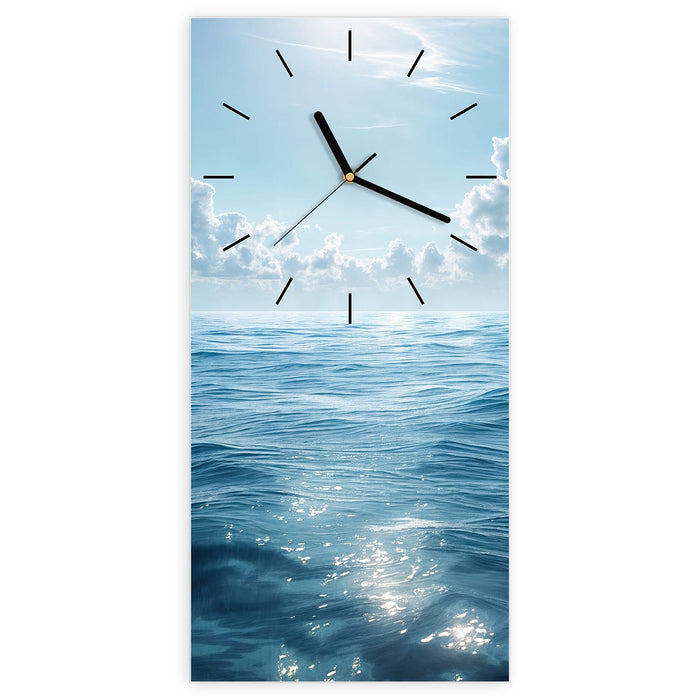 Wanduhr Meerblick aus Glas – Hochformat 30 × 60 cm mit Ziffernblatt Linie
