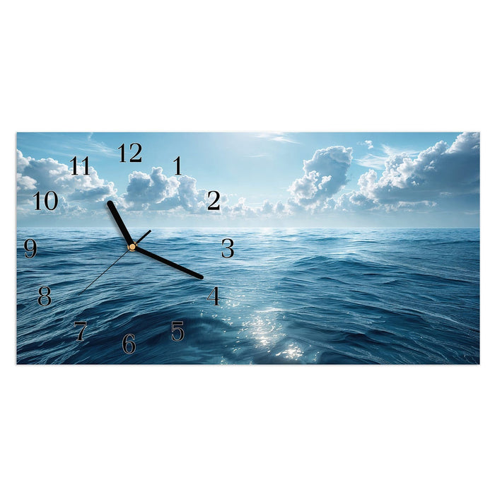 Wanduhr Meerblick aus Glas – Querformat 60 × 30 cm mit Ziffernblatt Klassisch