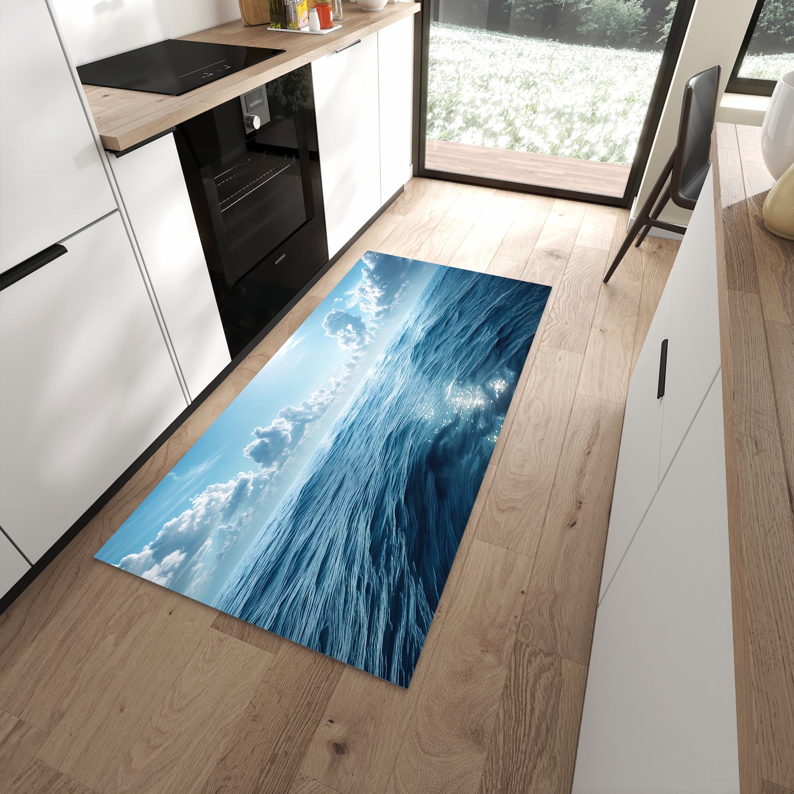 Rutschfester Küchenläufer mit Motiv Meerblick für Ordnung in moderner Küche