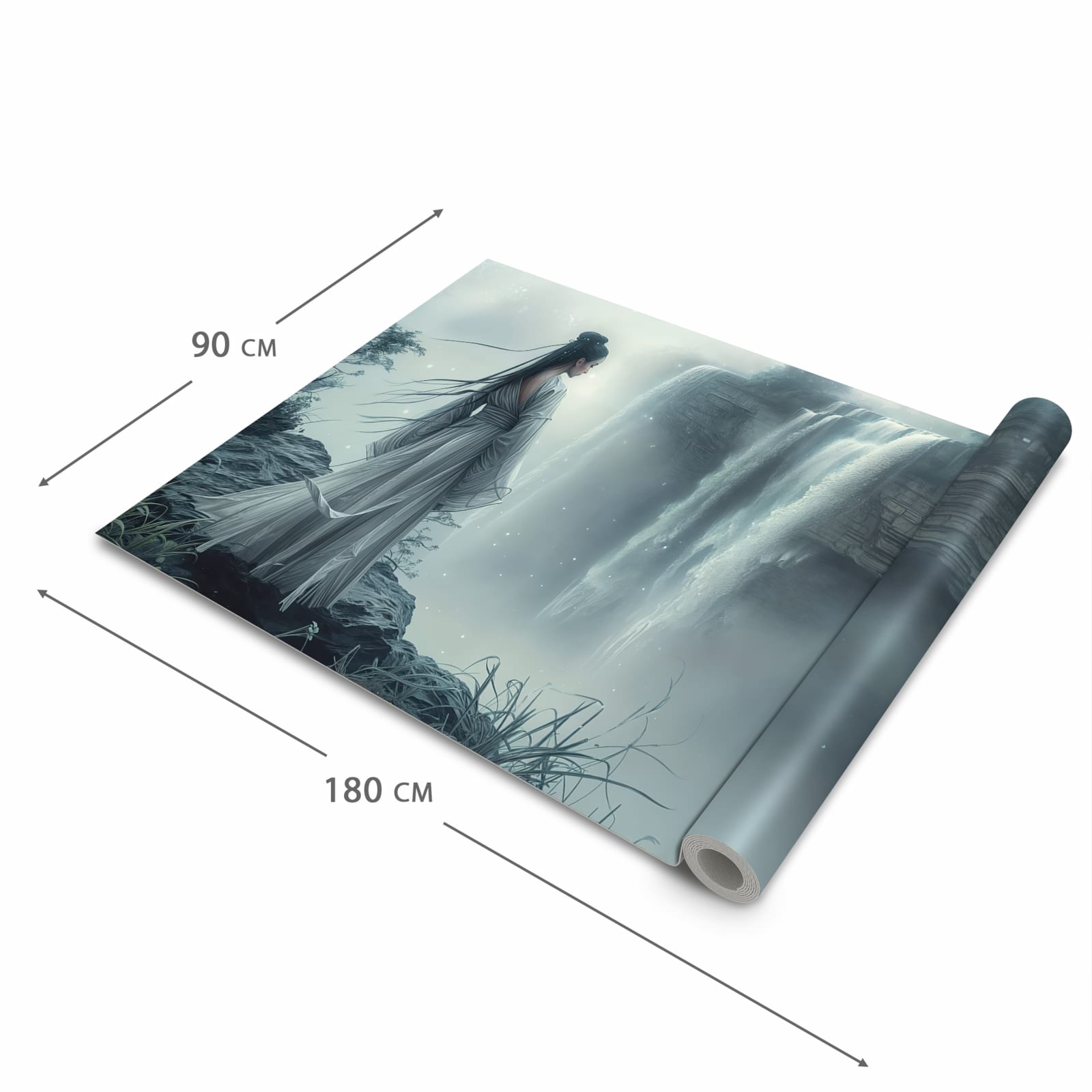 Waschbarer Küchenläufer mit Motiv Frau Am Wasserfall in der Grösse 80x200 cm für angenehme Haptik