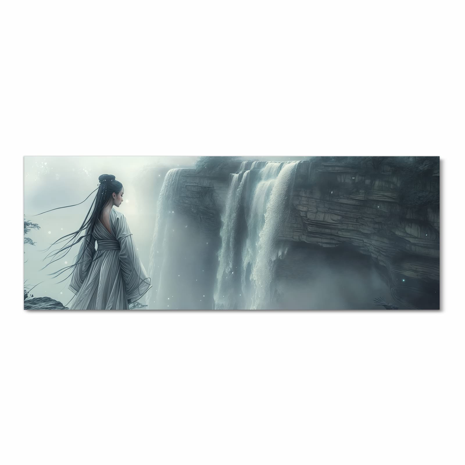 Rutschfester Küchenläufer mit Motiv Frau Am Wasserfall in Frontansicht