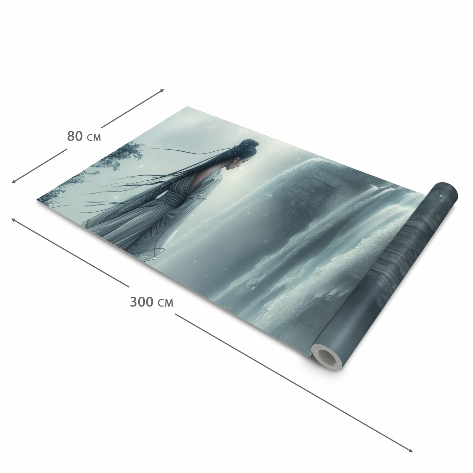 Pflegeleichter Küchenläufer nach Maß mit Motiv Frau Am Wasserfall in der Größe 80x200 cm