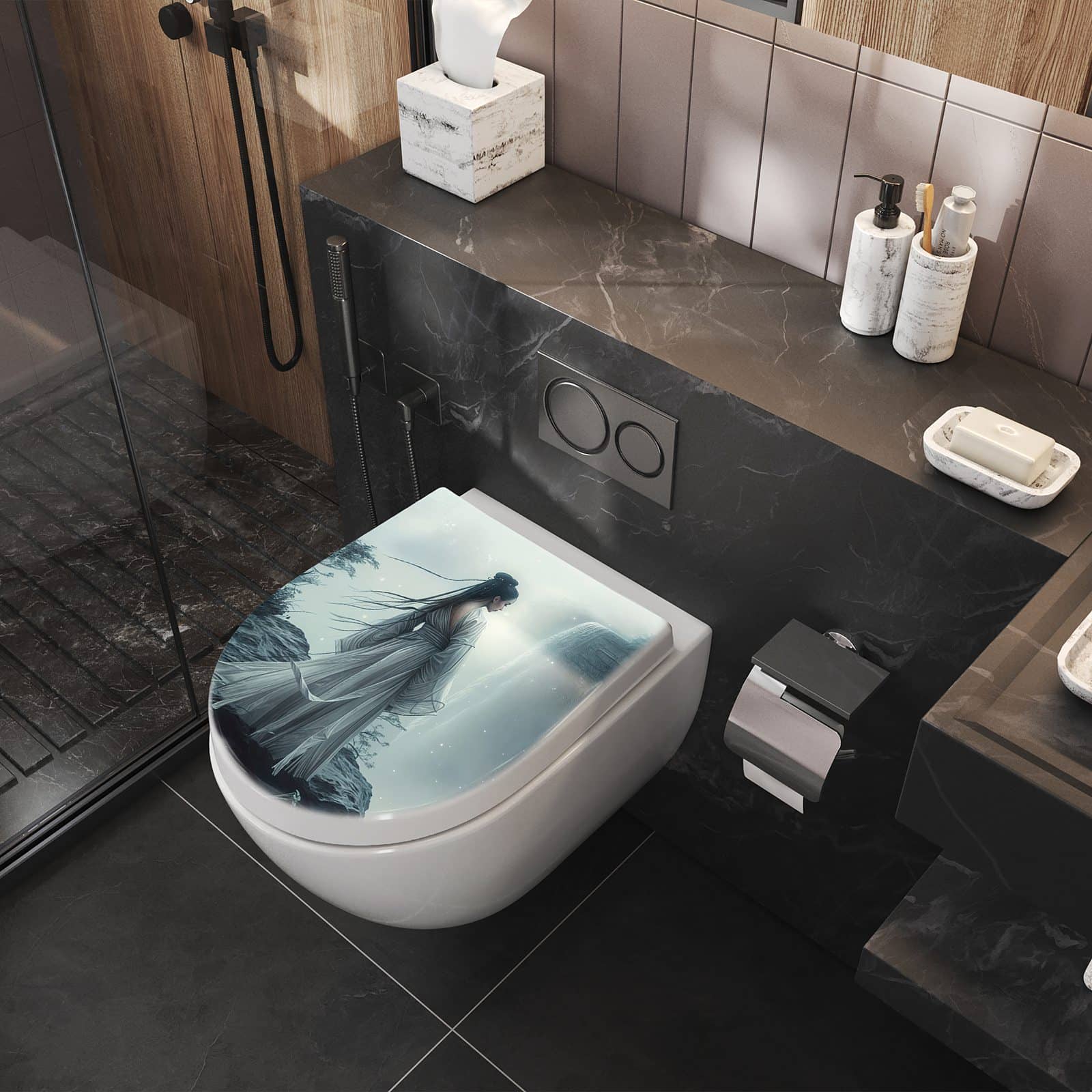WC-Sitz mit Absenkautomatik Frau Am Wasserfall