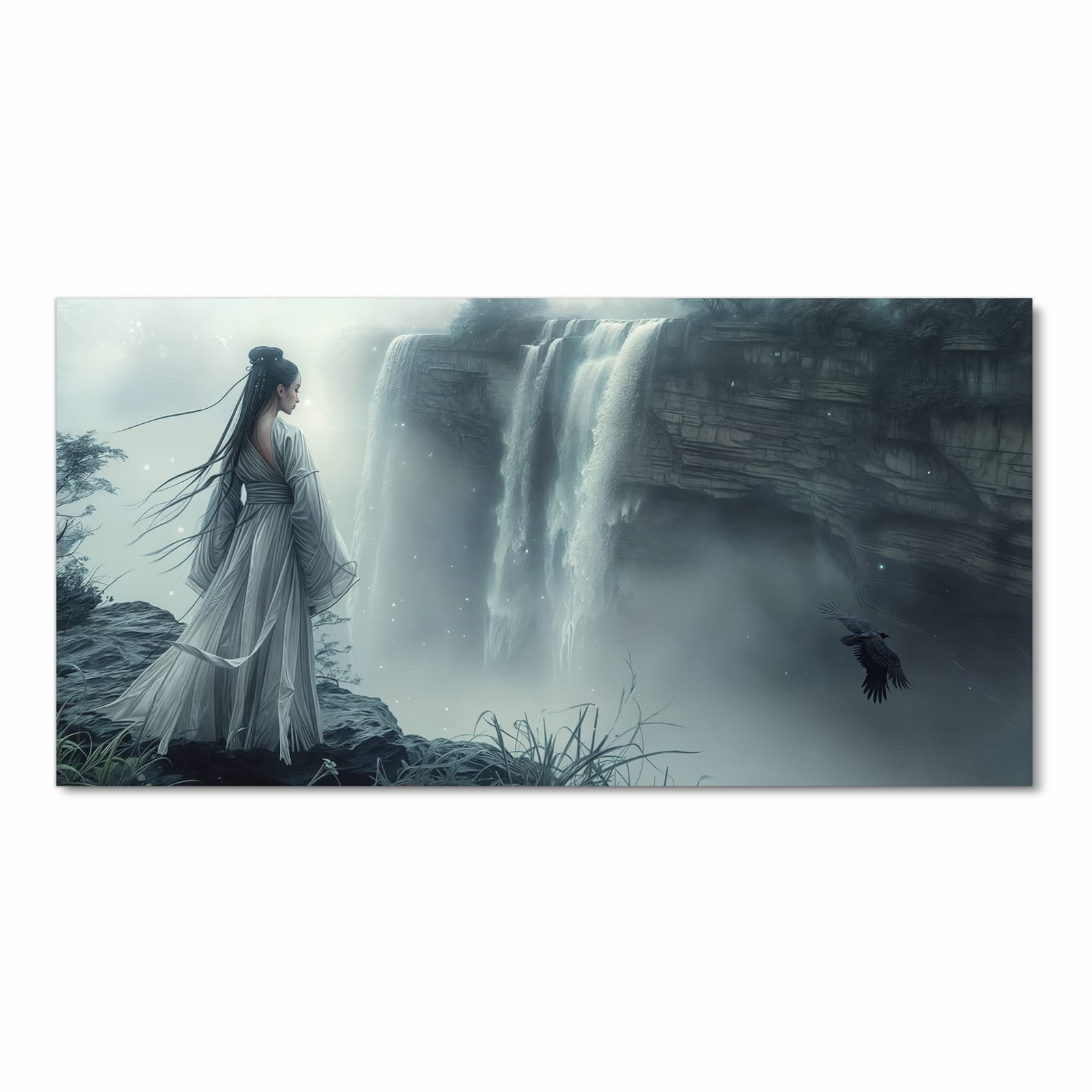 UV-beständiger Küchenteppich mit Motiv Frau Am Wasserfall in Frontansicht