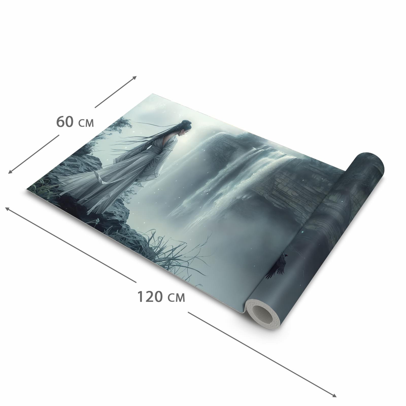 Waschbarer Küchenteppich mit Motiv Frau Am Wasserfall in der Grösse 80x200 cm für Trittkomfort