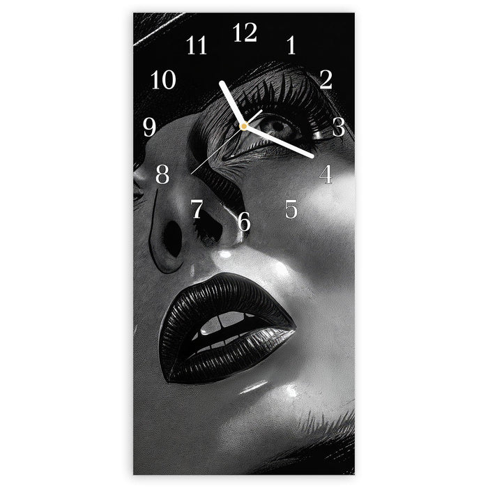 Wanduhr Schattenporträt aus Glas – Hochformat 30 × 60 cm mit Ziffernblatt Klassisch