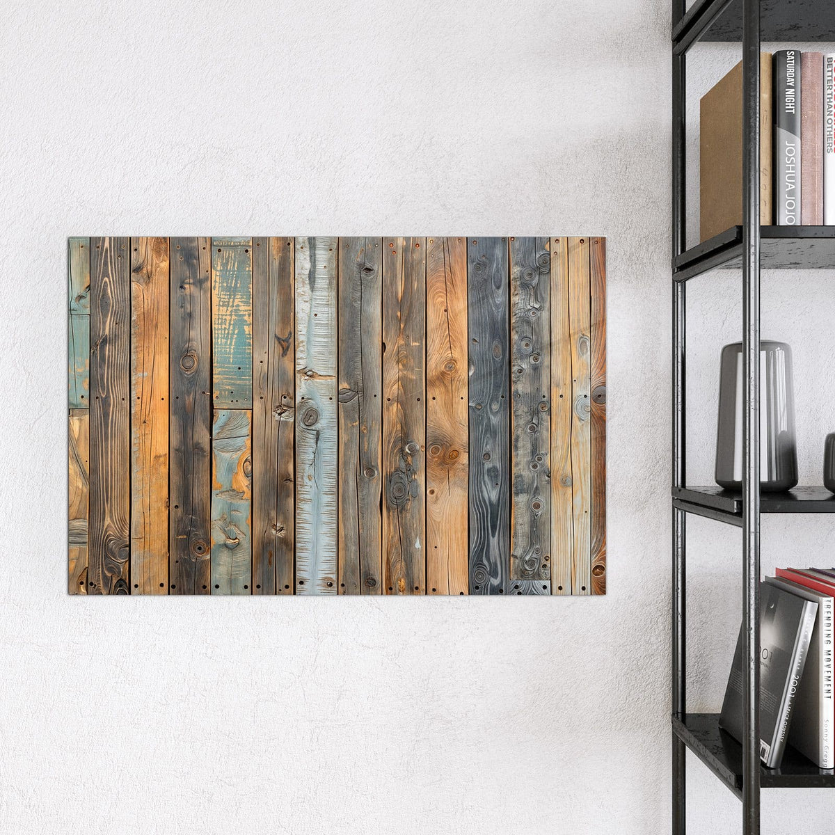 Magnettafel - Bunte Holzwand – Verwitterte Bretter in Blau und Braun