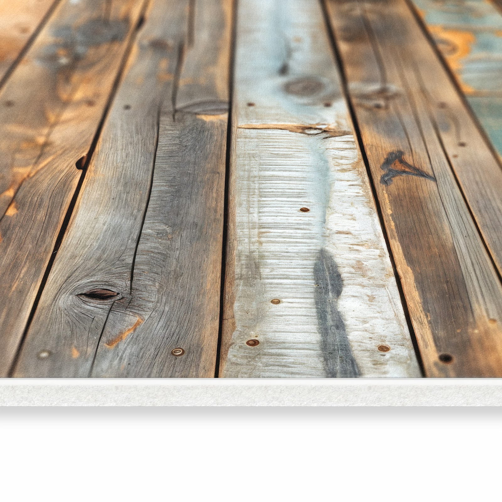 Flacher Küchenteppich mit Motiv Holzwandpaneele in seitlicher Ansicht - abwaschbar