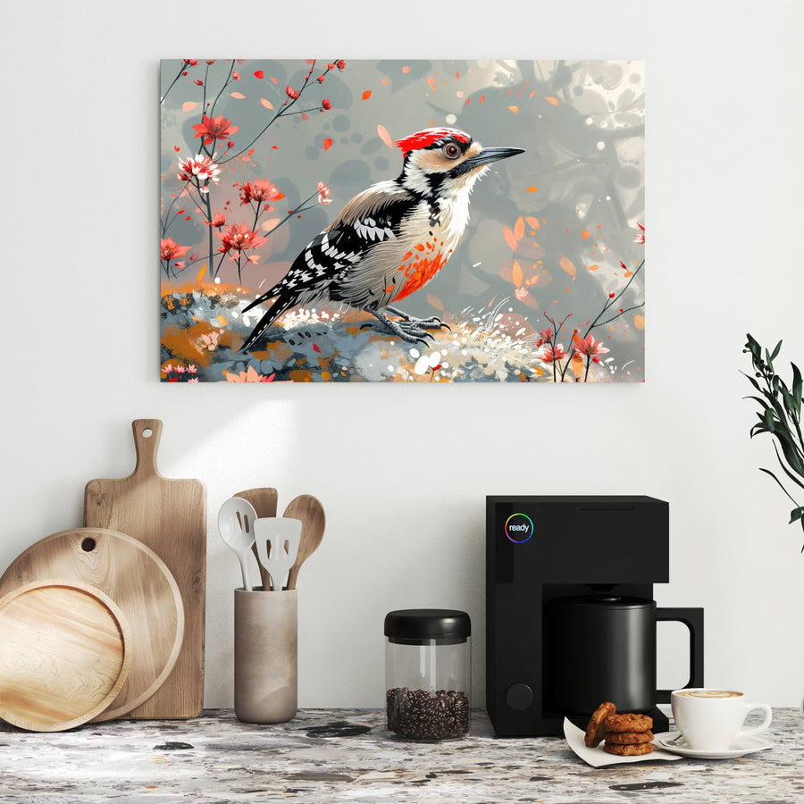Maße Metall Magnettafel - Specht zwischen Blumen