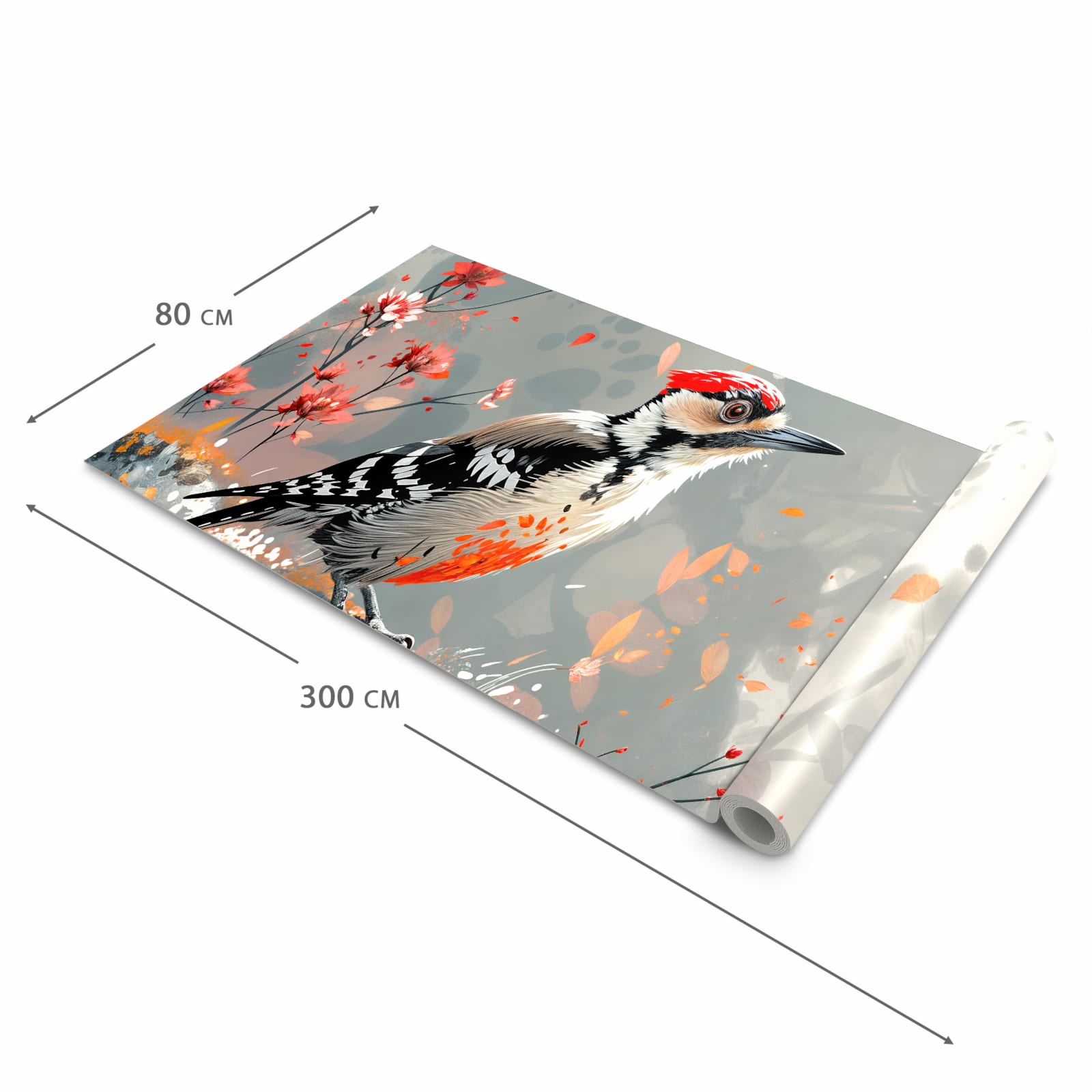 UV-beständiger Küchenläufer mit Motiv Specht zwischen Blumen in der Größe 60x90 cm