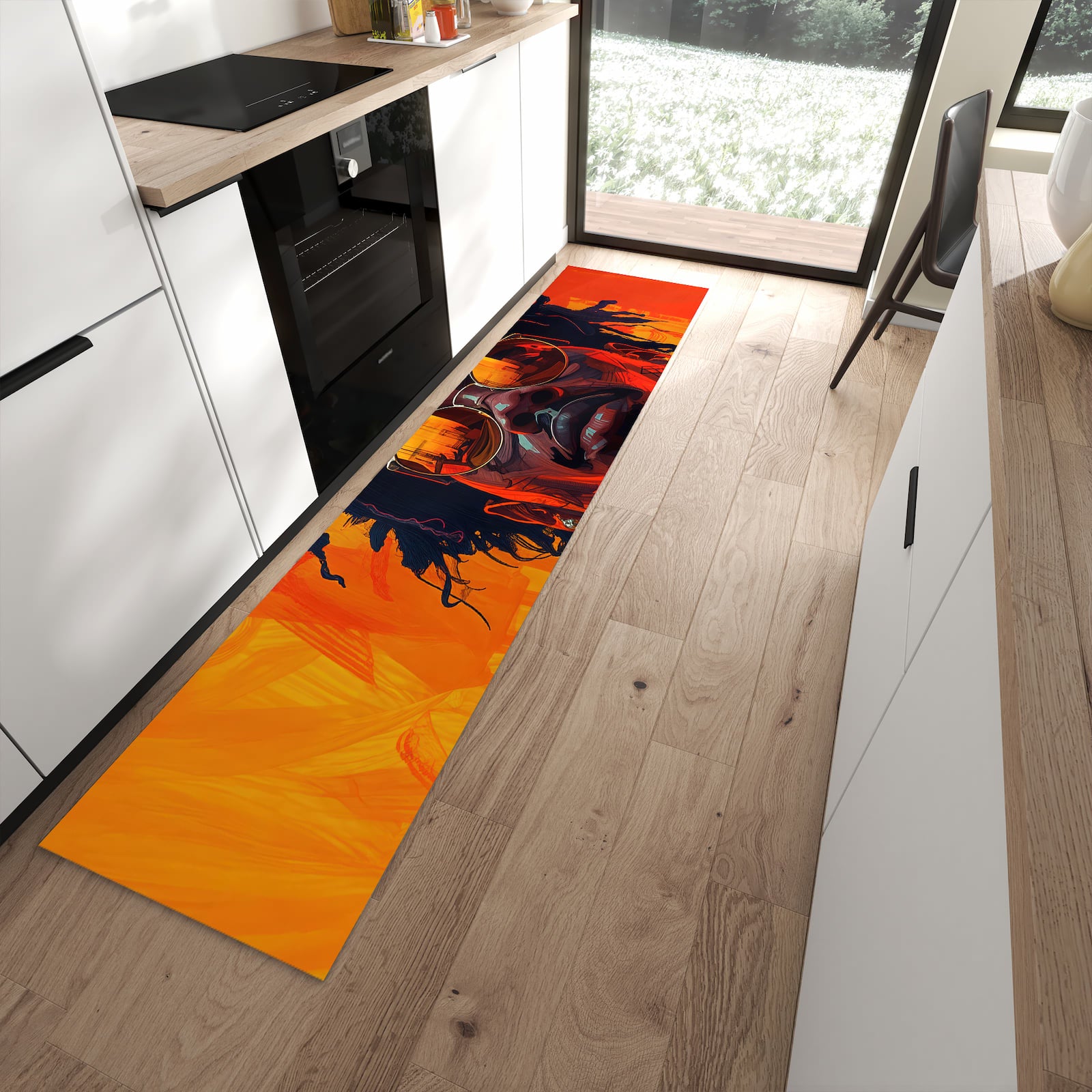 Bodenschonender Küchenteppich mit Motiv Künstlerischer Look in moderner Küche