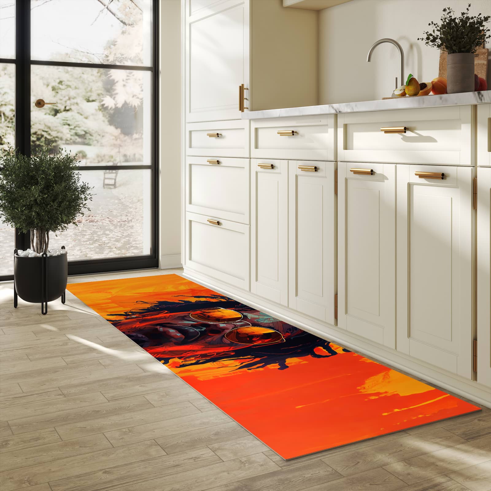 Komfortabler rutschfester Küchenteppich mit Motiv Künstlerischer Look in heller Küche