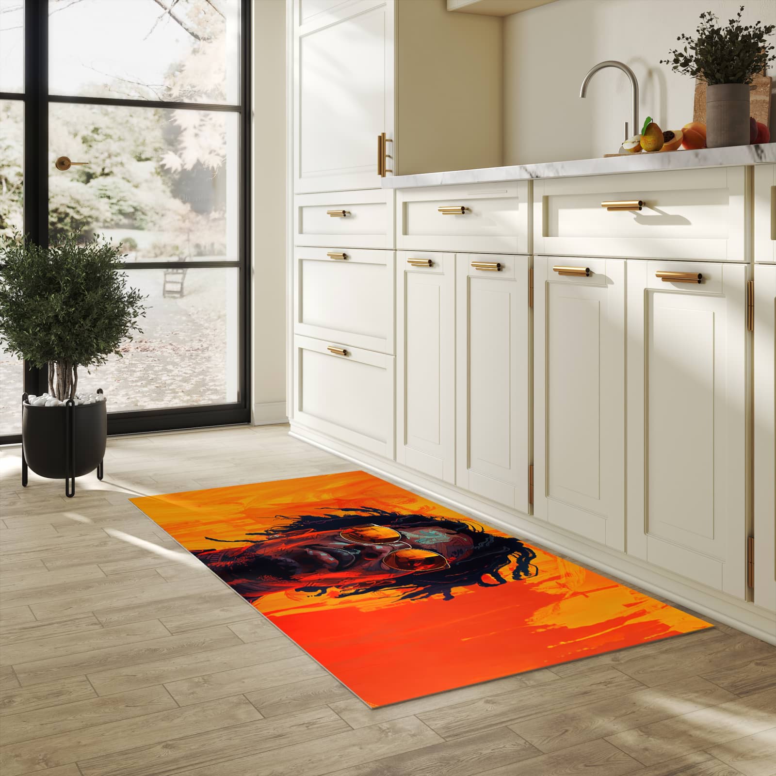 Waschbarer Teppich fürs Esszimmer mit Motiv Künstlerischer Look in heller Küche