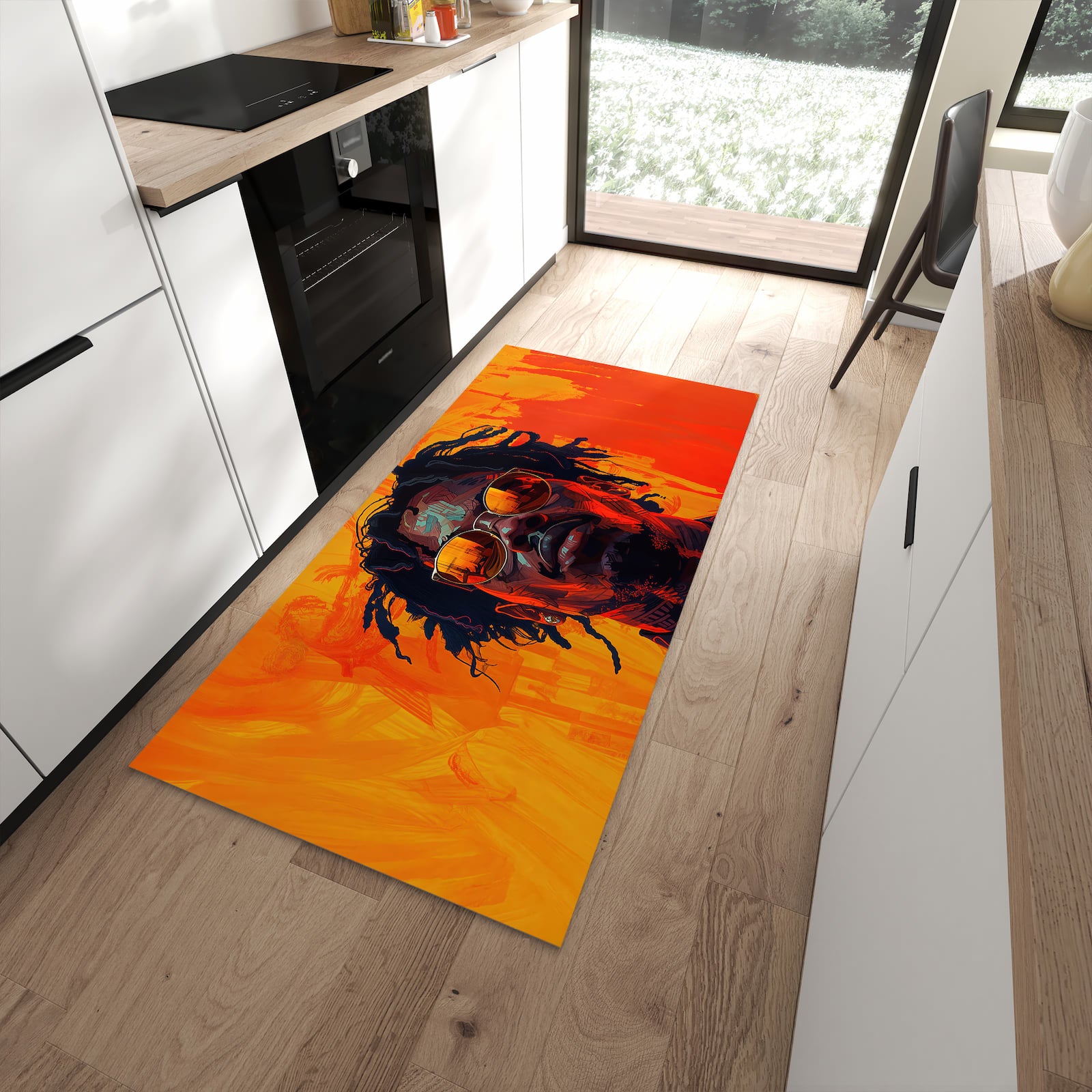 Geräuschdämpfender Läufer mit Motiv Künstlerischer Look für Eingangsbereich in moderner Küche