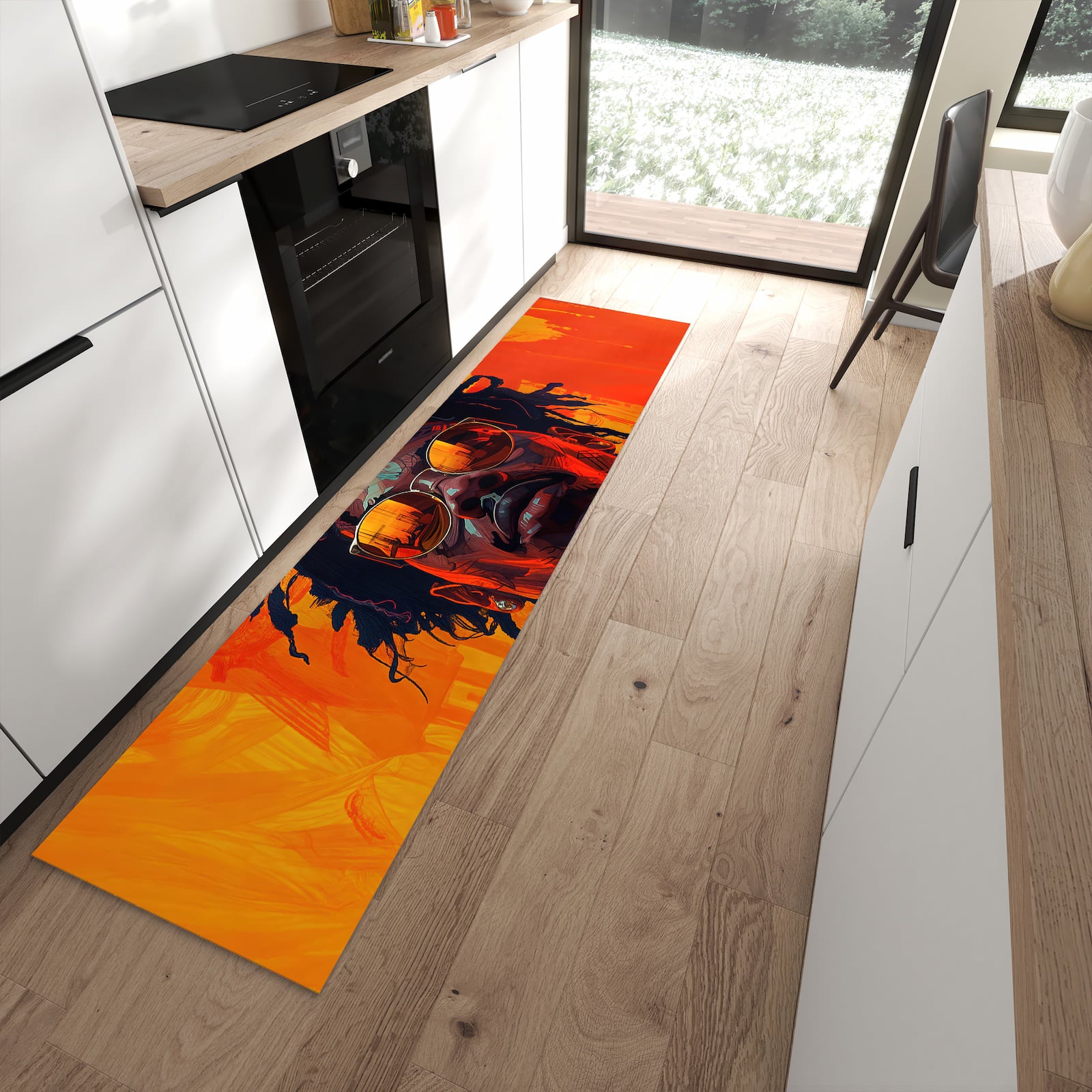 Feuchtigkeitsresistenter Küchenvorleger mit Motiv Künstlerischer Look in moderner Küche