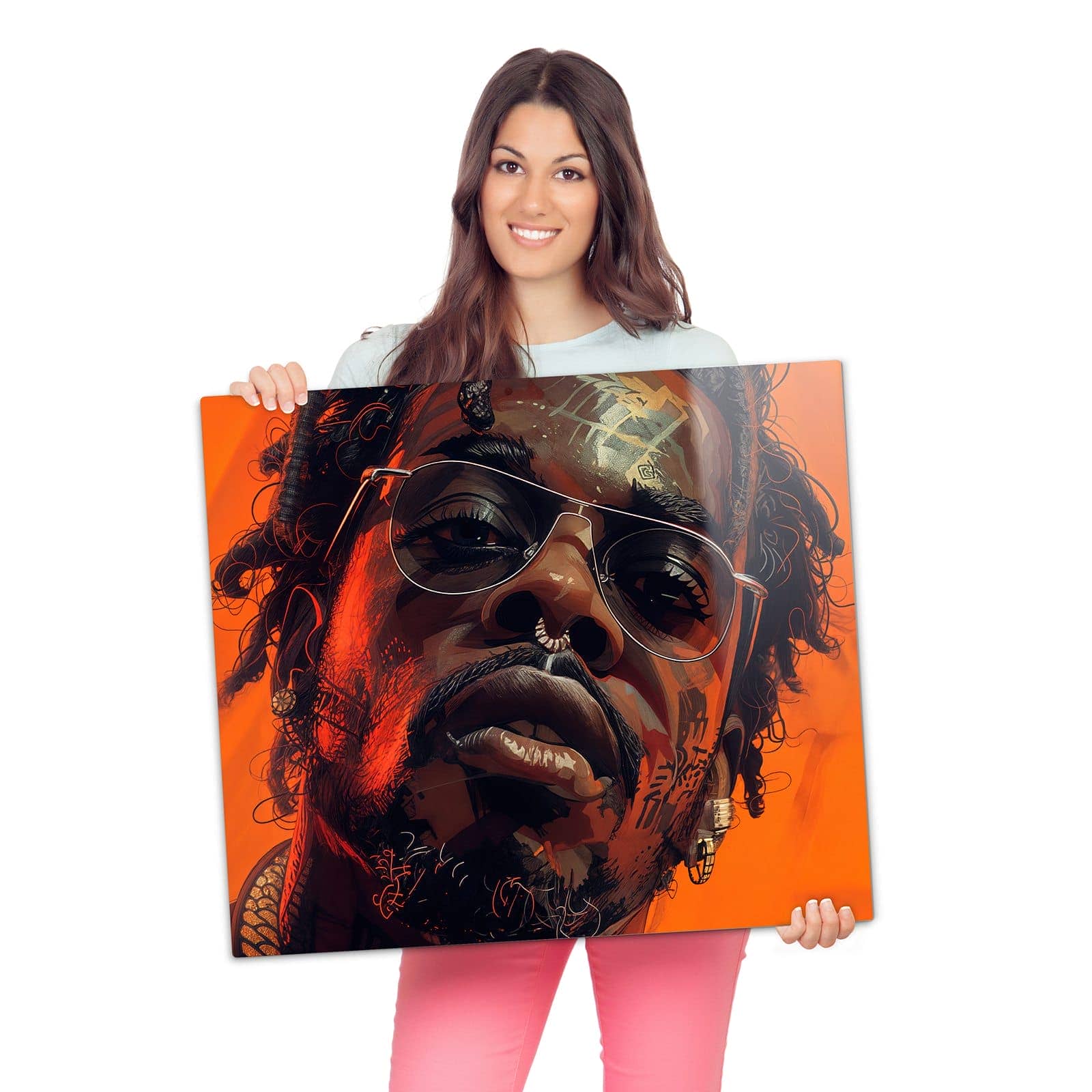 Herdabdeckplatte mit Stilvolle Brillengesicht-Motiv wird zur Größendarstellung gehalten