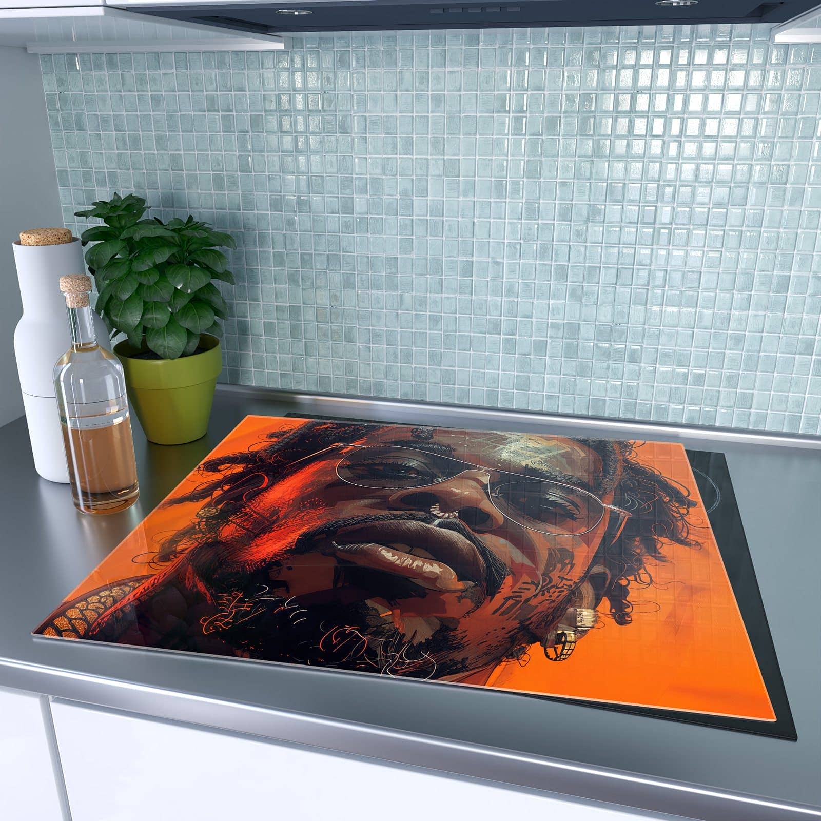 1-teilige Ceranfeld Abdeckplatten mit Stilvolle Brillengesicht-Motiv auf dem Ceranfeld