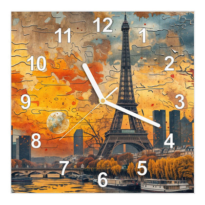 Wanduhr Quadratisch mit dem Motiv Paris als Collage
