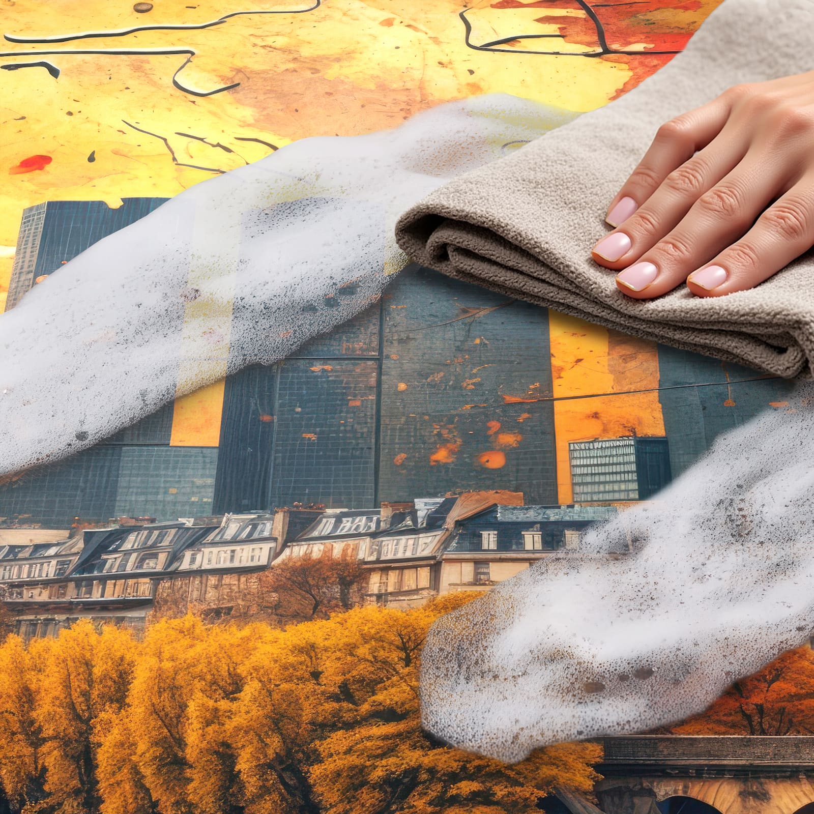 UV-beständiger Bodenläufer mit Motiv Eiffelturm Skyline - einfach zu Reinigung