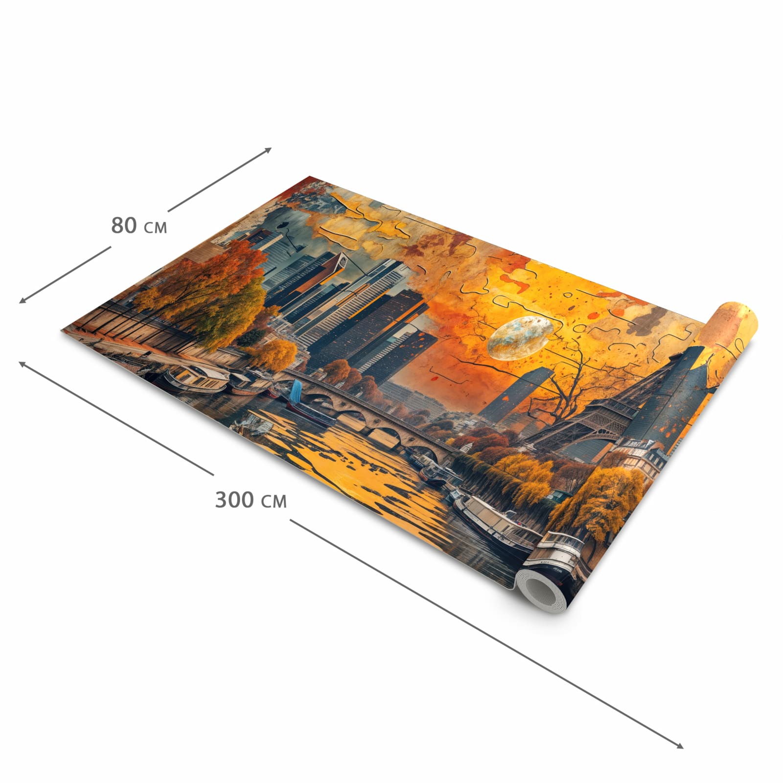 Schmutzabweisender Küchenvorleger mit Motiv Eiffelturm Skyline in der Größe 60x270 cm