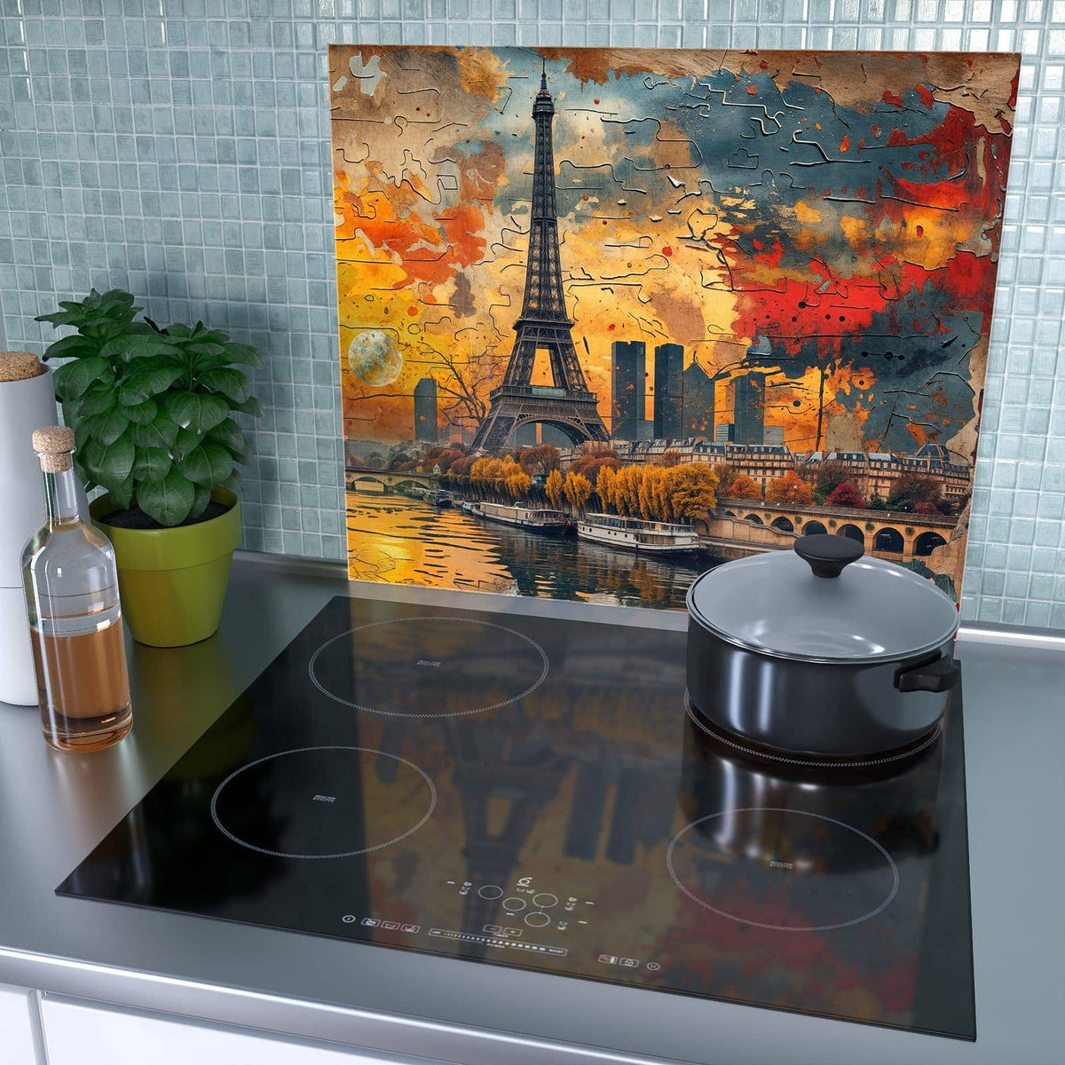 Herdabdeckplatte Paris als Collage – Eiffelturm und Seine als Collage