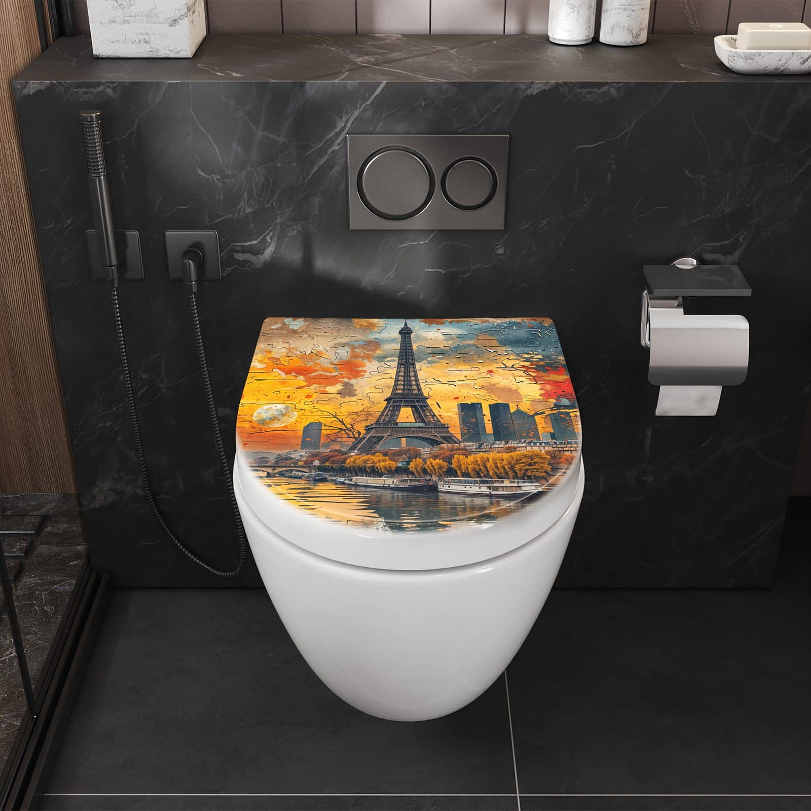 WC-Sitz mit Absenkautomatik Eiffelturm Skyline