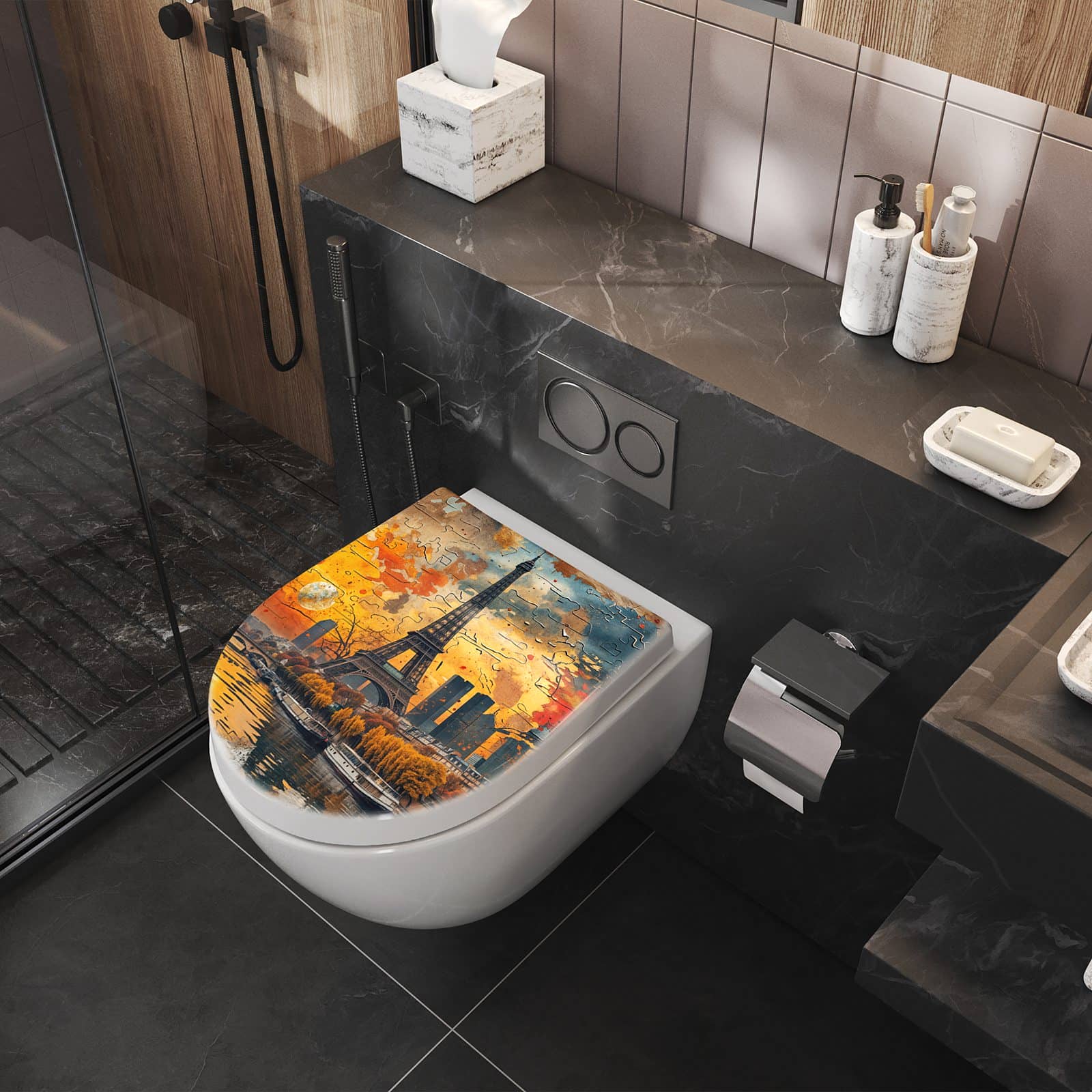 WC-Sitz mit Absenkautomatik Eiffelturm Skyline