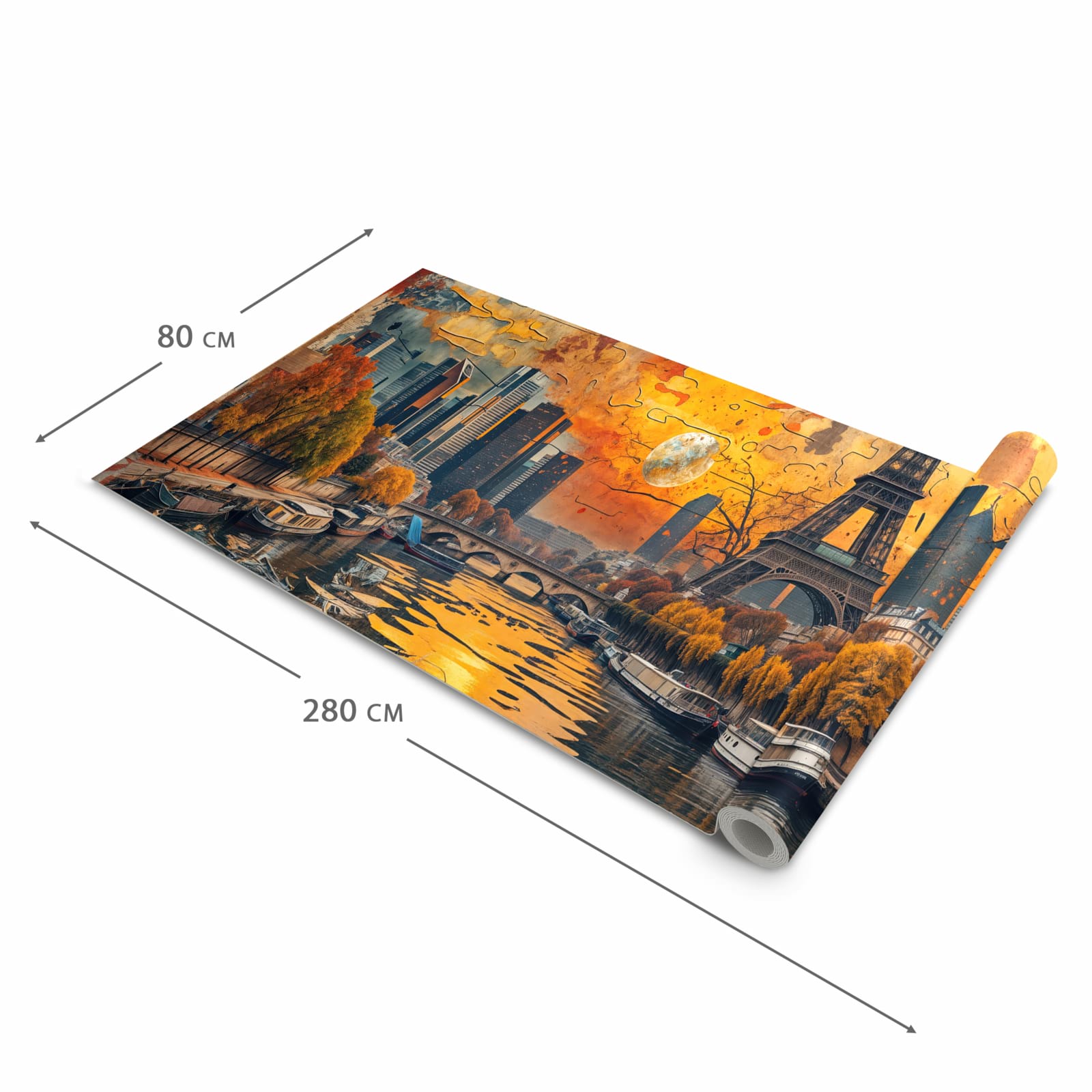 Fleckenresistenter Küchenläufer mit Motiv Eiffelturm Skyline in der Grösse 60x270 cm