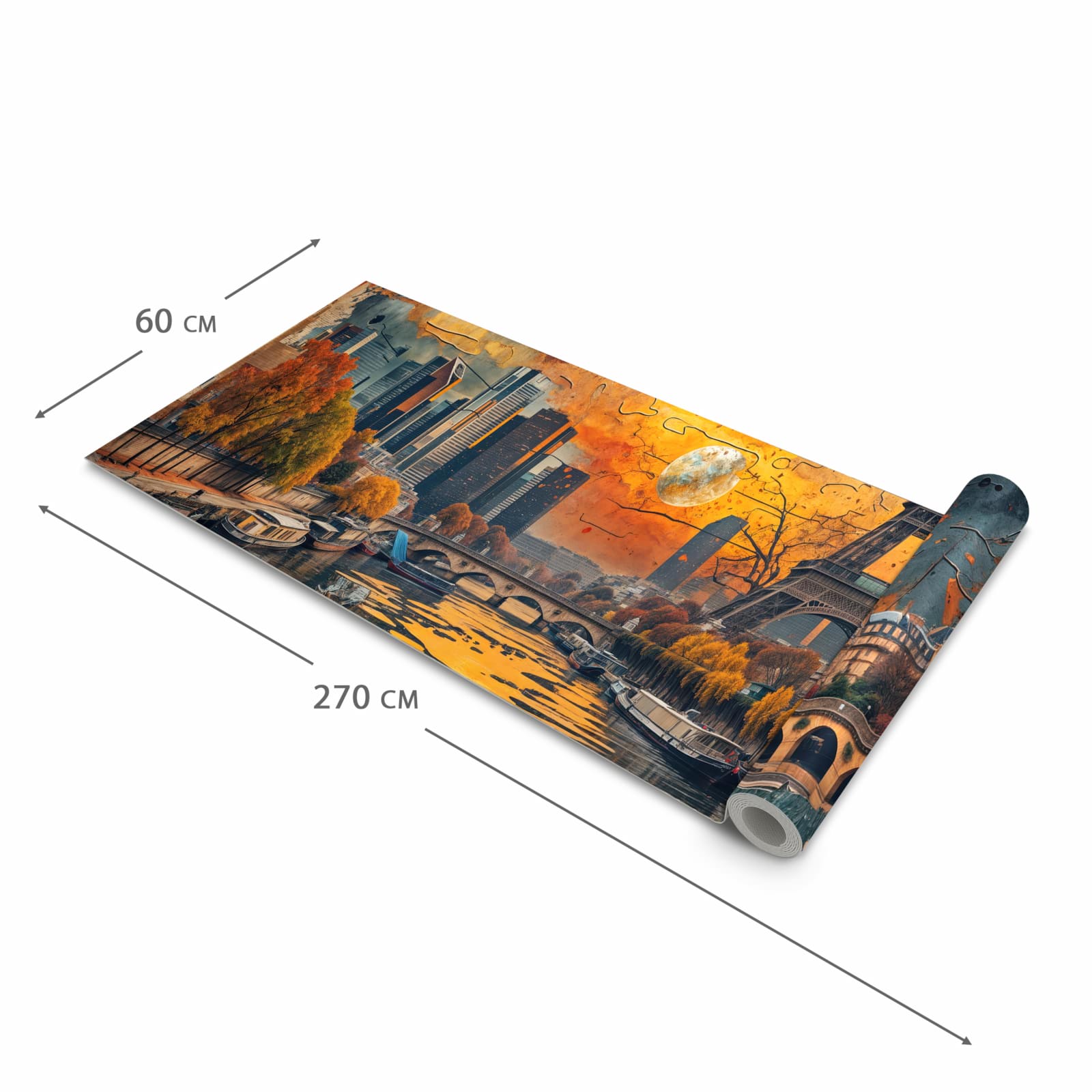 Geräuschdämpfender Küchenteppich mit Motiv Eiffelturm Skyline in der Größe 60x270 cm