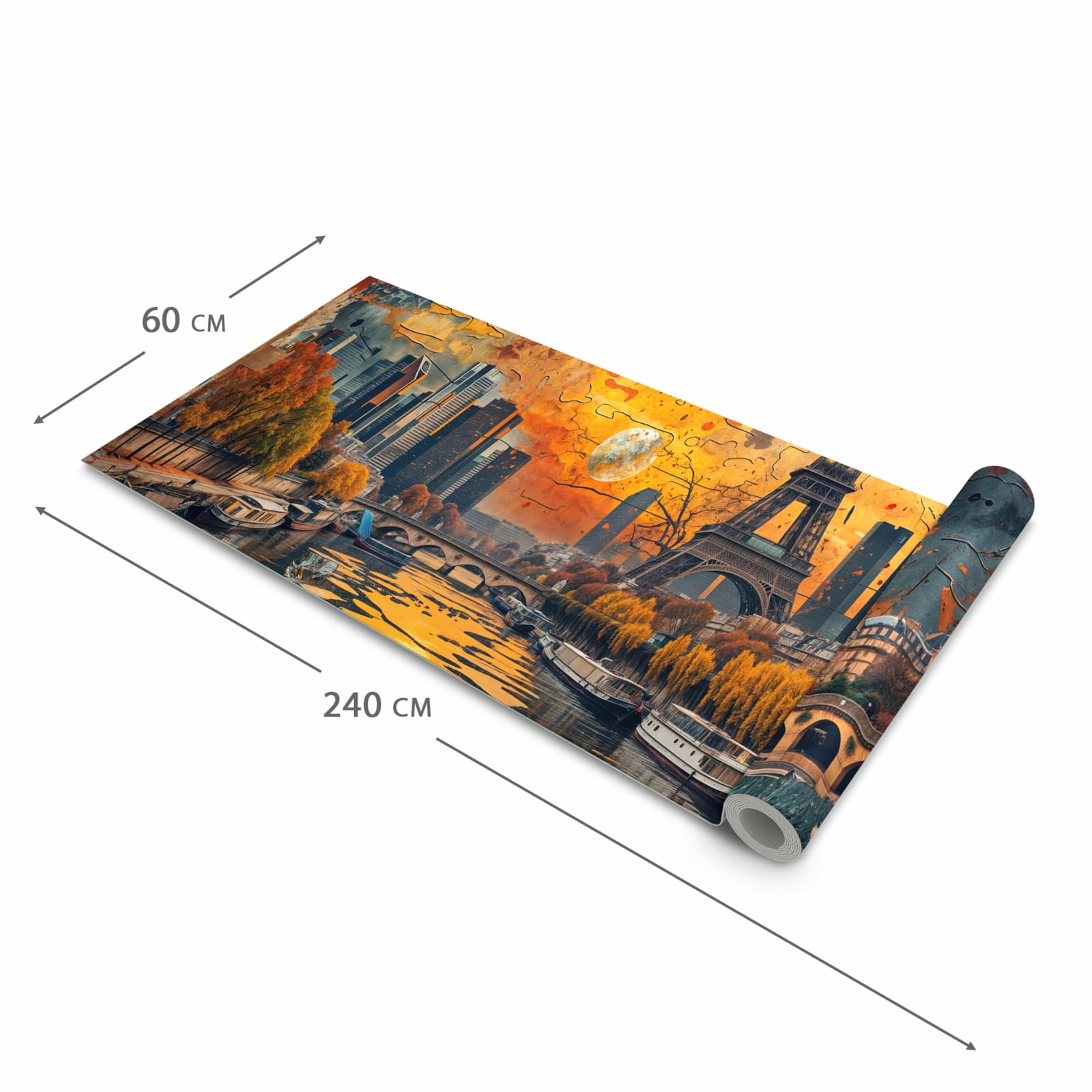Zeitsparender Küchenteppich mit Motiv Eiffelturm Skyline in der Grösse 60x270 cm