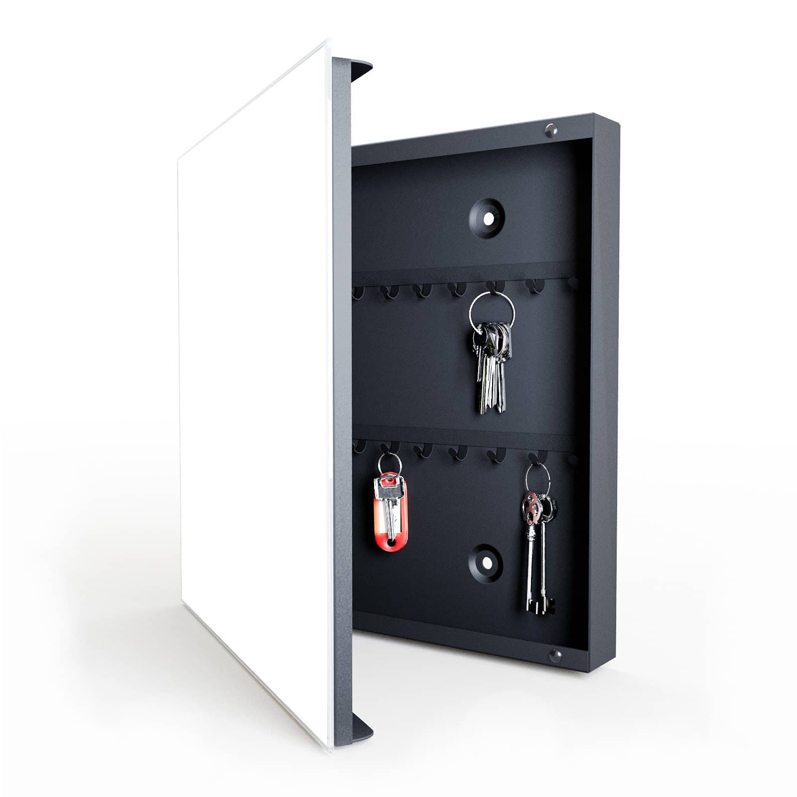 Sicherer ausgefallener Schlüsselkasten mit Motiv Weisser, Heller Hintergrund in geöffneter Innenansicht