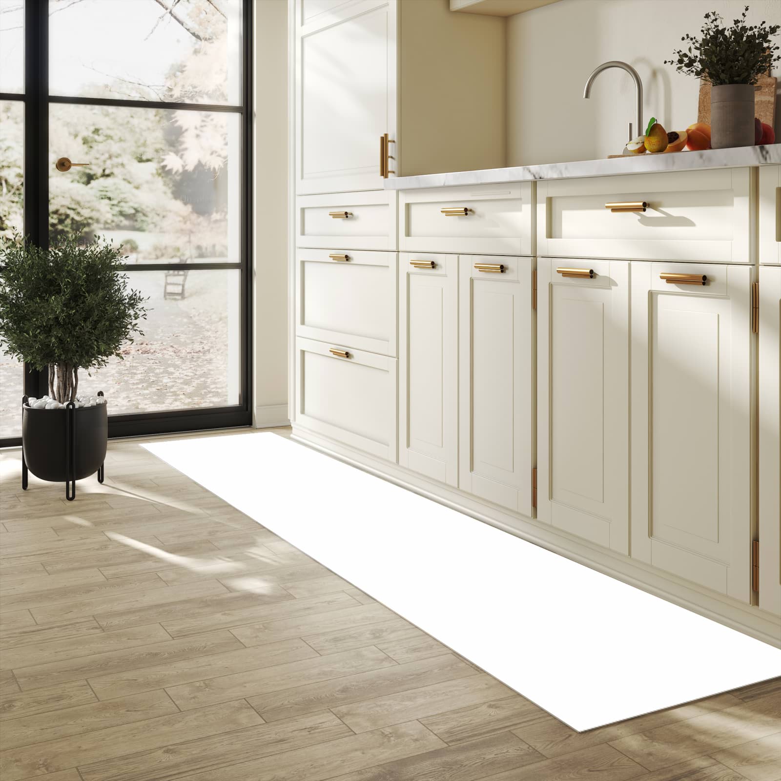 Farbbeständiger Küchenteppich mit Motiv Weisser, Heller Hintergrund in heller Küche