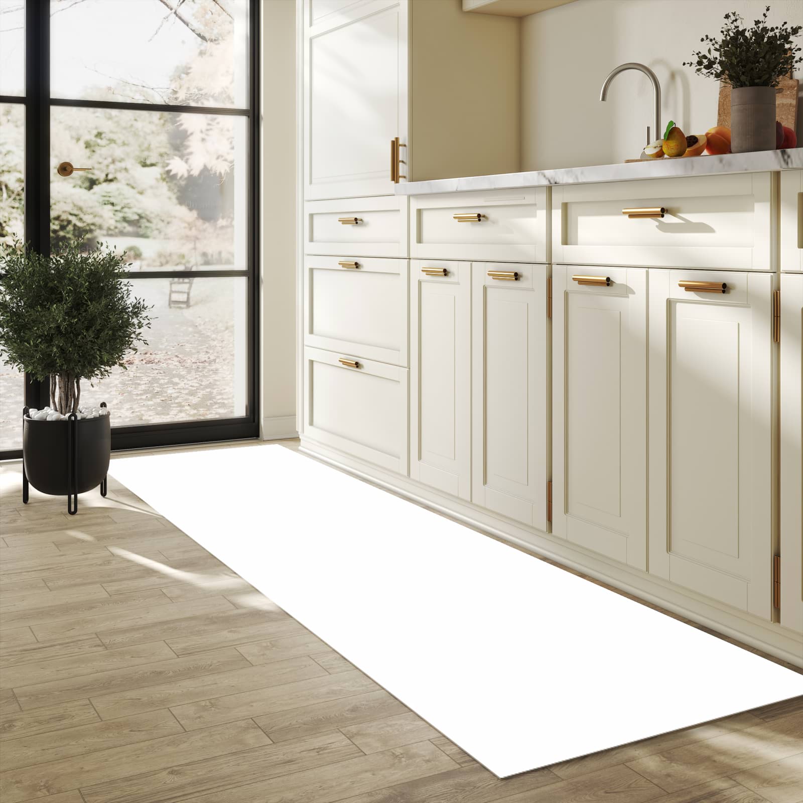 Abriebfester Küchenteppich mit Motiv Weisser, Heller Hintergrund in heller Küche