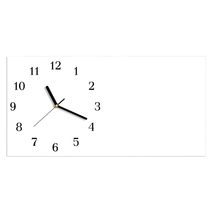 Wanduhr Weisser, Heller Hintergrund aus Glas – Querformat 60 × 30 cm mit Ziffernblatt Klassisch