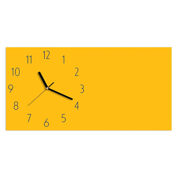 Wanduhr Oranger Hintergrund I aus Glas – Querformat 60 × 30 cm mit Ziffernblatt Elegant