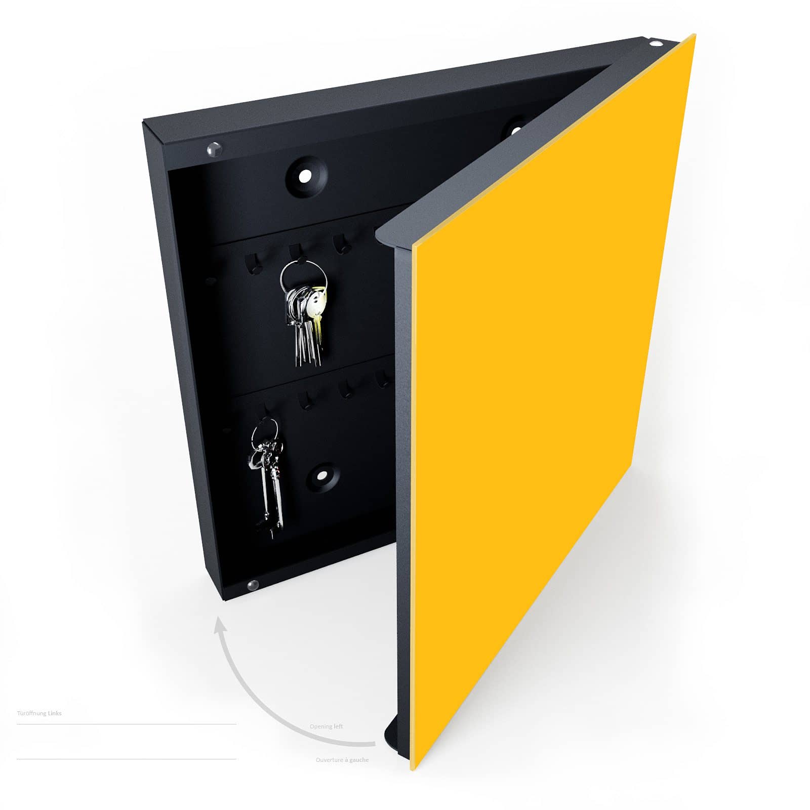 Hochwertige Schlüsselbox mit Motiv Oranger Hintergrund I halboffen mit Schlüsseln