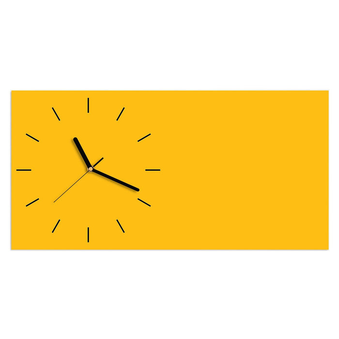 Wanduhr Oranger Hintergrund I aus Glas – Querformat 60 × 30 cm mit Ziffernblatt Linie