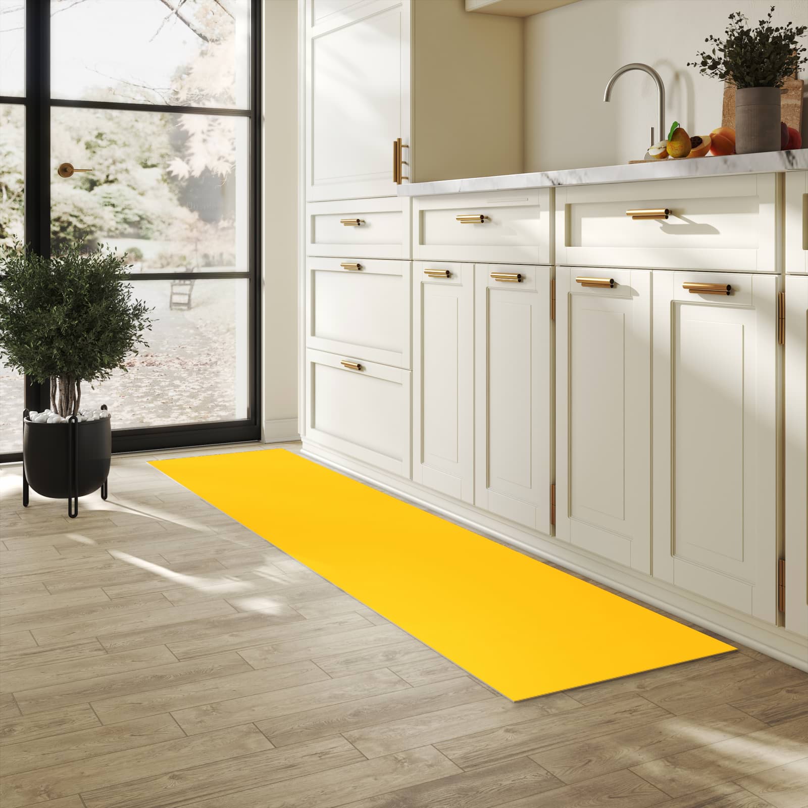 Pflegeleichter Läufer für Eingangsbereich mit Motiv Oranger Hintergrund I in heller Küche