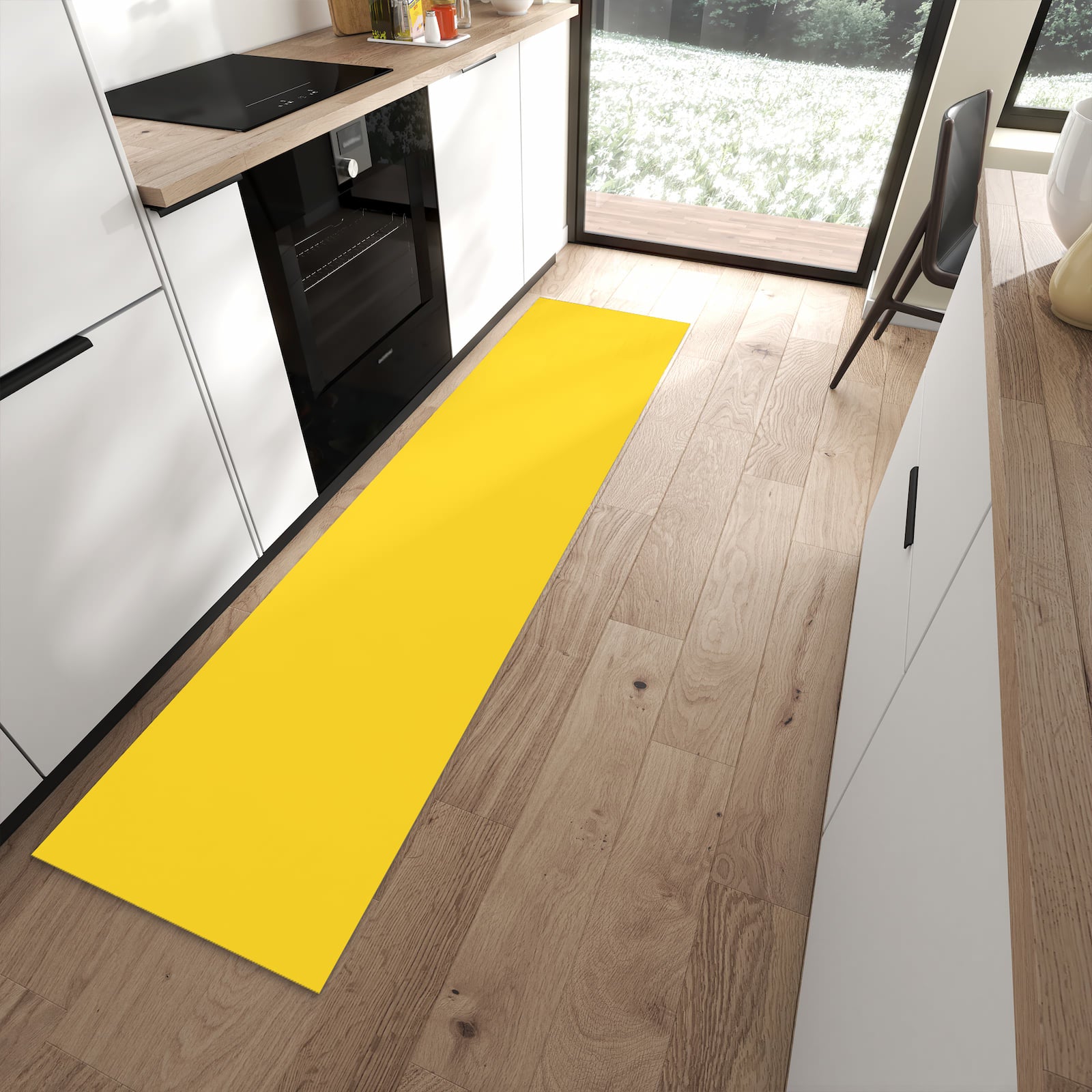 Flacher Küchenteppich mit Motiv Oranger Hintergrund II in moderner Küche - waschbar