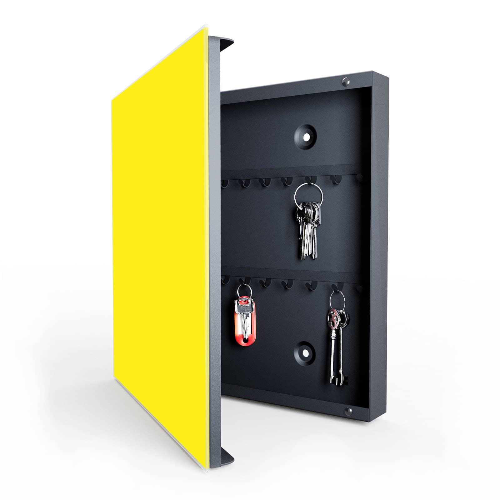 Hochwertiger Schlüsselkasten mit Motiv Gelber Hintergrund I in geöffneter Innenansicht