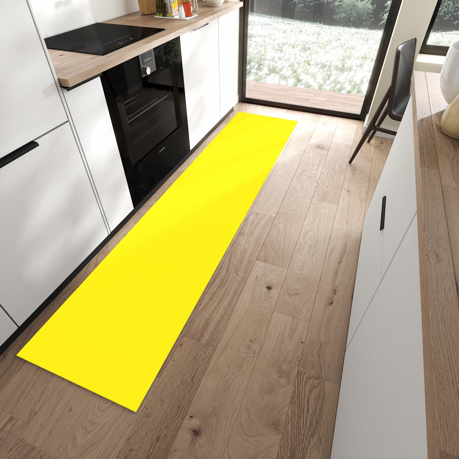 Rutschfester Küchenläufer mit Motiv Gelber Hintergrund I in moderner Küche